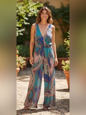 Abstract Print Colorful Fully Lined Jumpsuit
